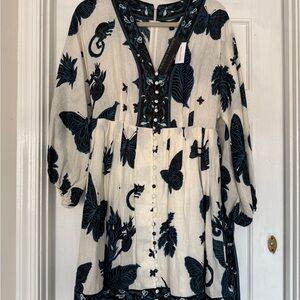 Banana Republic Black and Blue Patterned Tunic